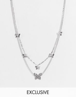 Reclaimed Vintage inspired unisex y2k necklaces with butterflies in silver