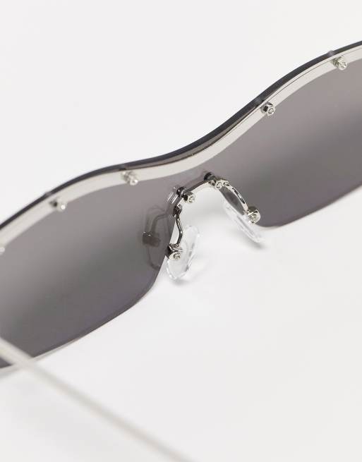 Reclaimed Vintage inspired unisex y2k sunglasses in mirror lens, 3 of 4