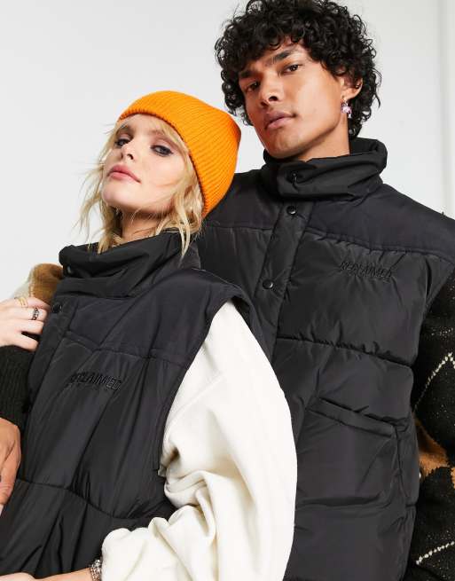 Reclaimed Vintage inspired unisex yoke detail puffer vest in black