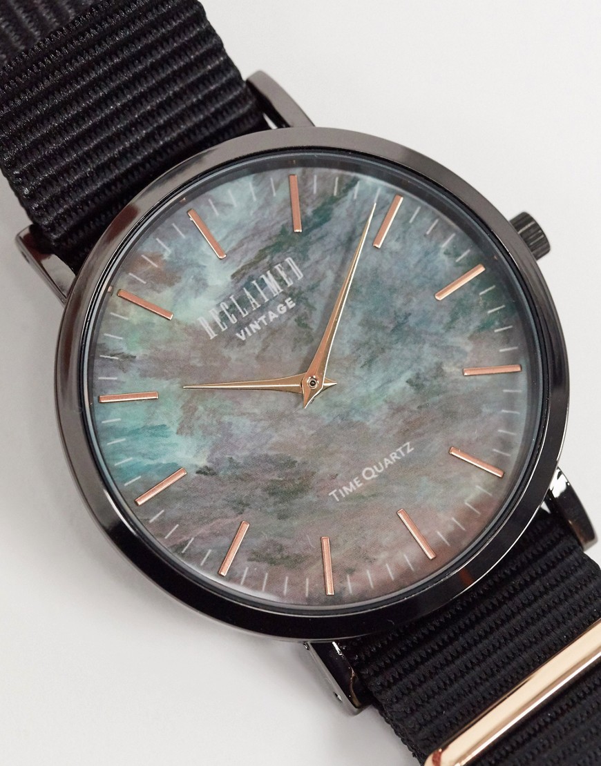 Reclaimed Vintage inspired - Utility-horloge met marmereffect van canvas-Zwart