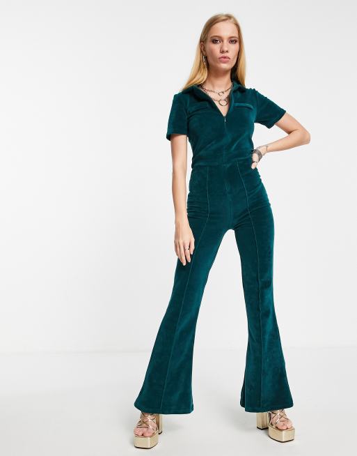 Reclaimed Vintage Inspired velour 70s jumpsuit