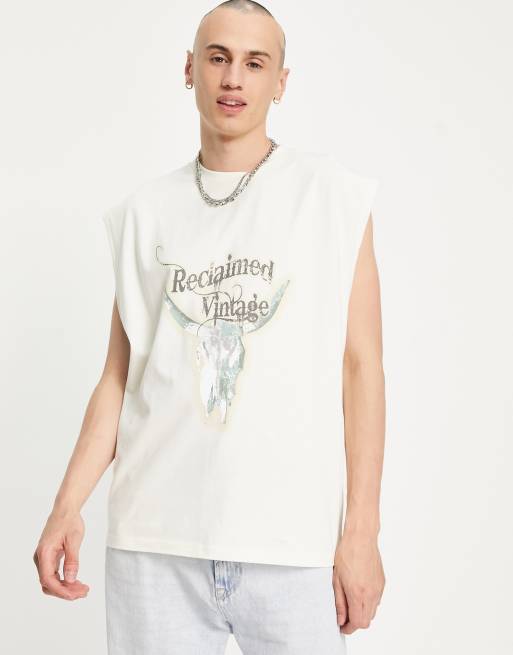 Reclaimed Vintage inspired vest with rodeo skull print in white