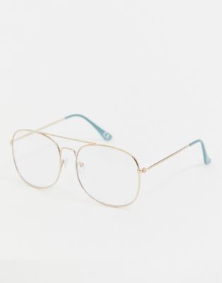 Reclaimed Vintage Inspired - Vierkante bril met dubbele neusbrug in goud, exclusief bij ASOS