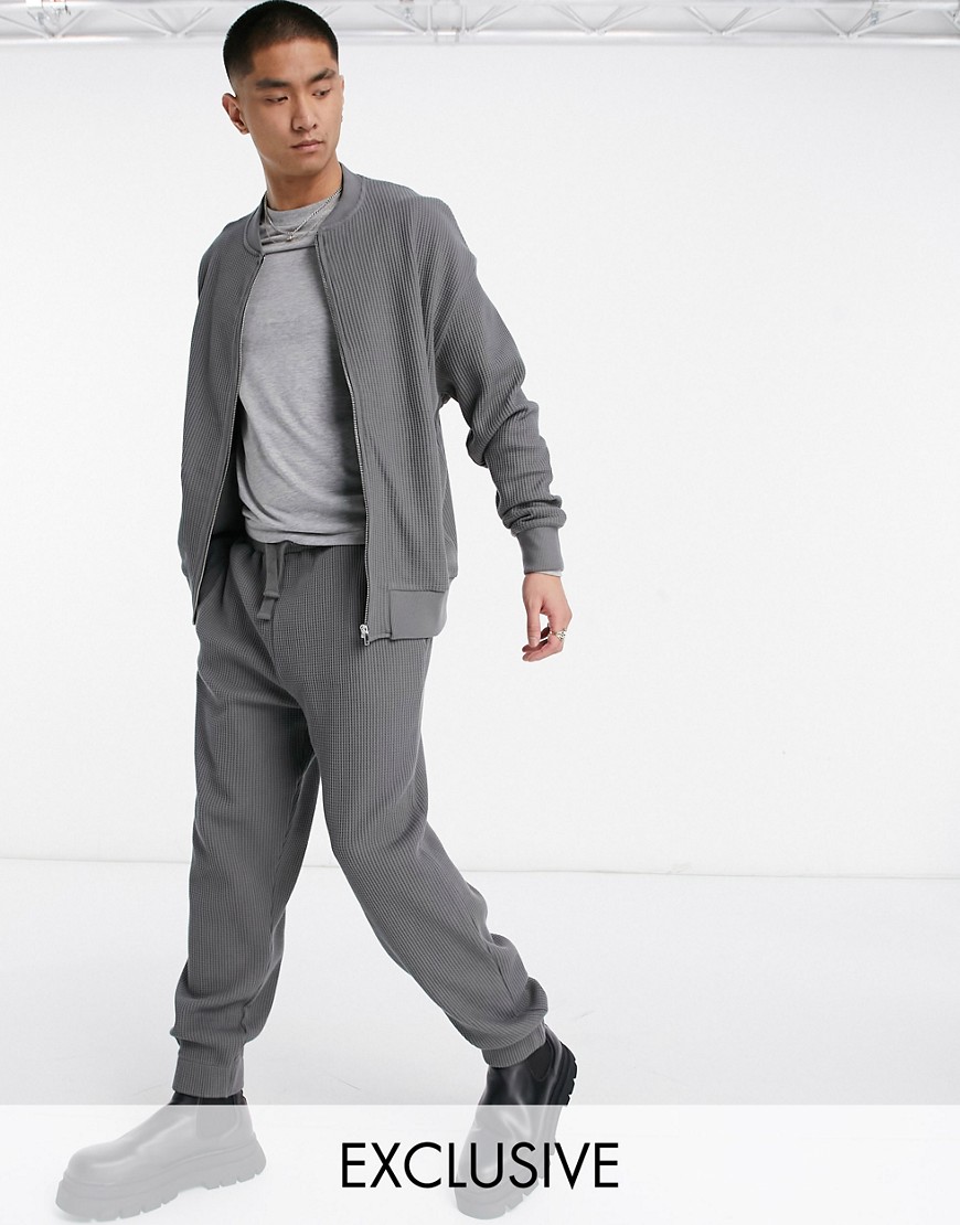 Reclaimed Vintage inspired waffle sweatpants in charcoal-Grey