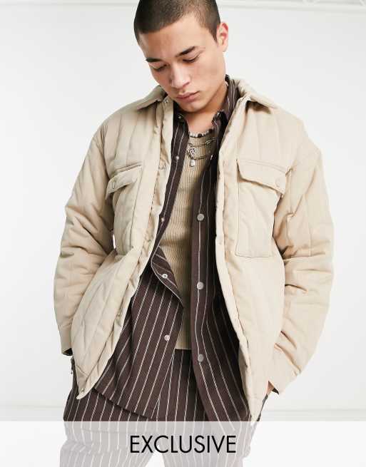 Reclaimed Vintage Inspired – Wattierte Trainerjacke in Stein