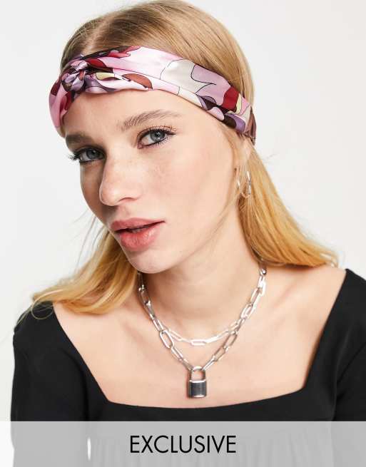 Reclaimed Vintage Inspired – Wickel-Kopftuch mit Wirbelmuster in Lila