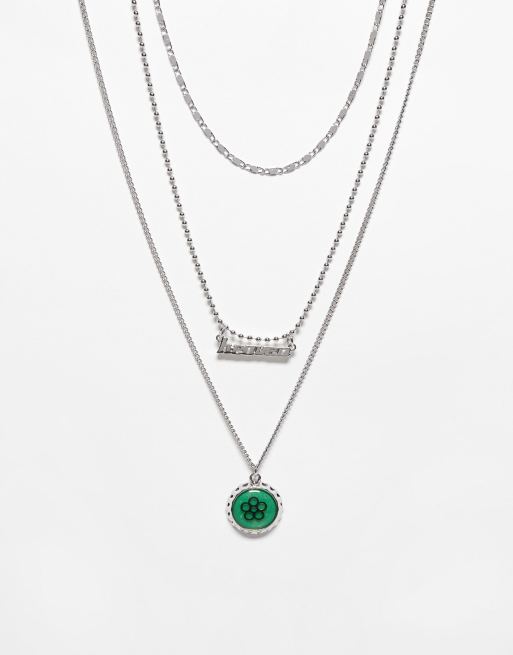 Reclaimed Vintage Inspired – Wielorzędowy naszyjnik unisex w kolorze srebra z motywem kwiatu i napisem „Heaven”