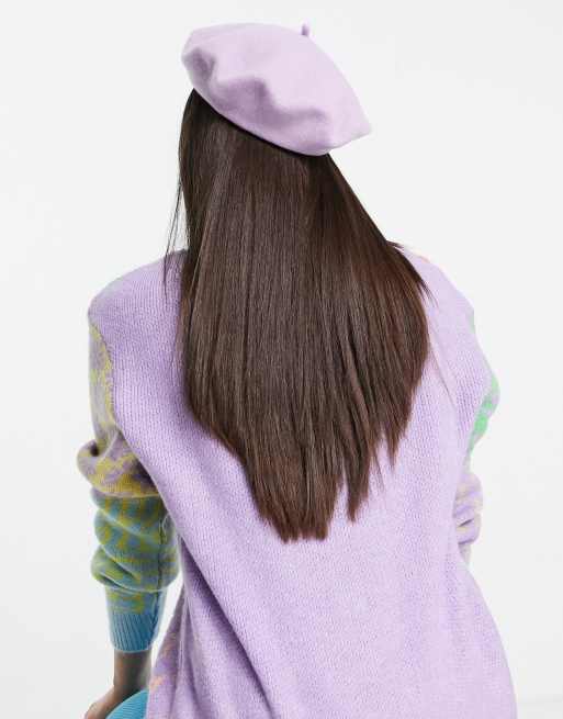 Reclaimed Vintage inspired wool beret in lilac , 2 of 4
