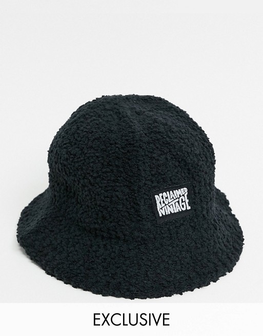 Reclaimed Vintage inspired wool logo bucket hat in black