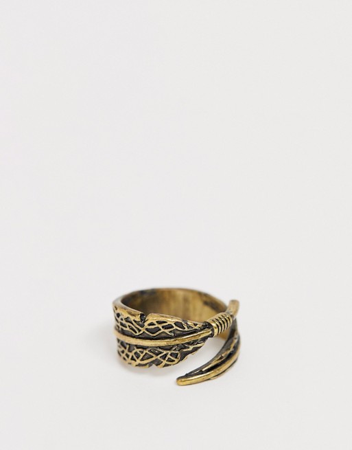 Reclaimed Vintage inspired wrap around ring with feather detail exclusive to ASOS