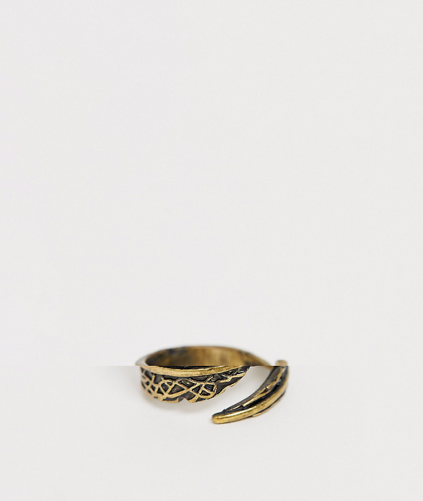 Reclaimed Vintage inspired wrap around ring with feather detail exclusive to ASOS-Gold