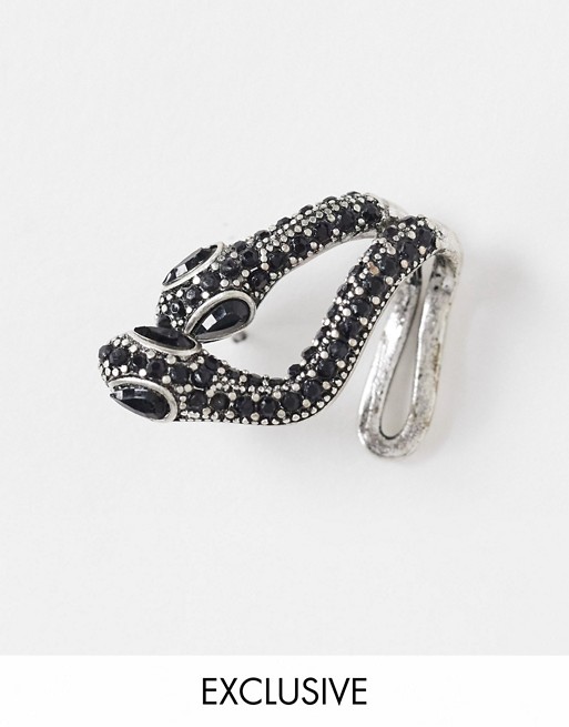Reclaimed Vintage inspired wraparound earcuff with snake detail in black stone exclusive to ASOS