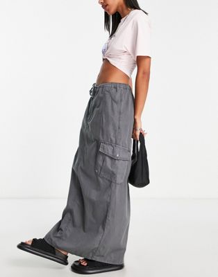  Reclaimed Vintage inspired y2k cargo maxi skirt in washed grey - ASOS Price Checker