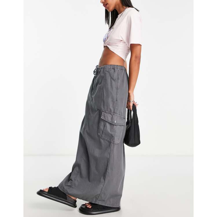 Reclaimed Vintage inspired y2k cargo maxi skirt in washed grey