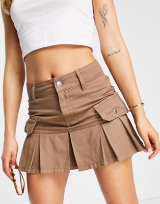Reclaimed Vintage inspired y2k cargo kilt skirt in brown