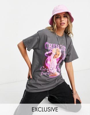 Reclaimed Vintage inspired y2k Christina Aguilera licensed t-shirt in charcoal - ASOS Price Checker
