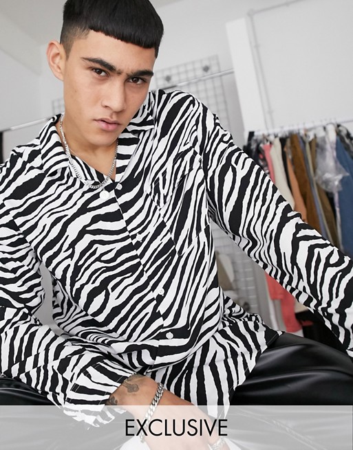 Reclaimed Vintage inspired zebra print long sleeve revere shirt