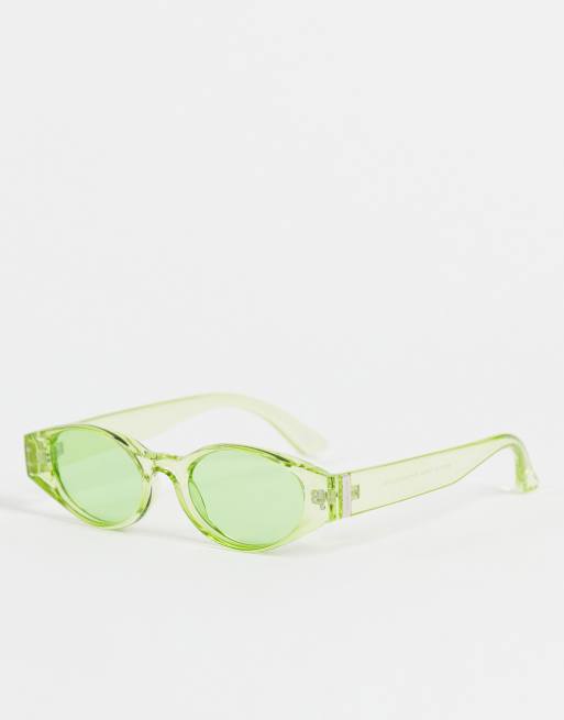 Reclaimed Vintage Inspired – Zielone owalne okulary przeciwsłoneczne unisex w stylu lat 00.