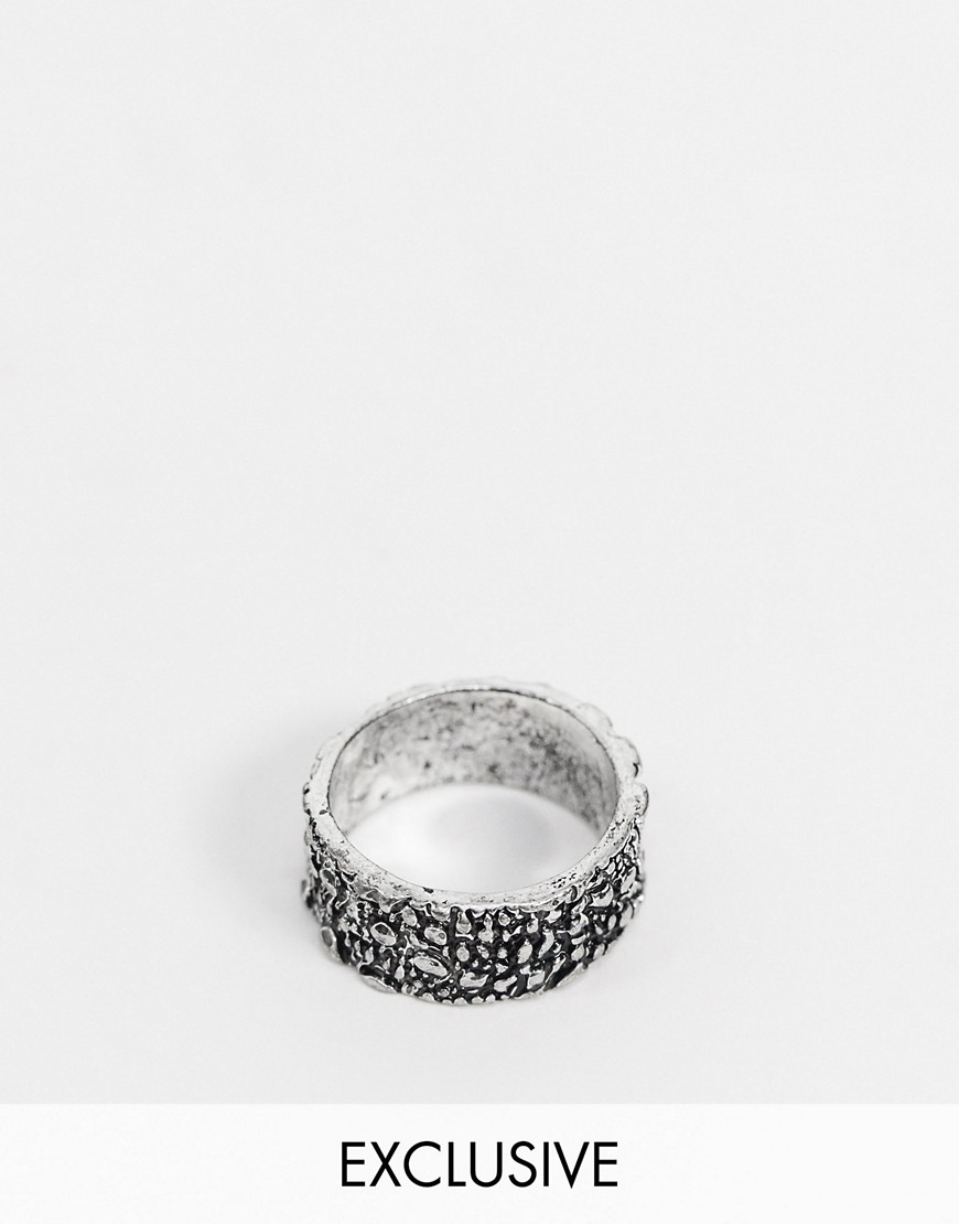 Reclaimed Vintage - Inspired - Zilverkleurige ring met krokodiltextuur