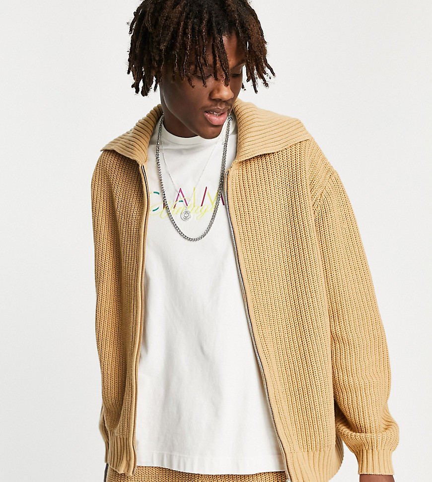 Reclaimed Vintage inspired zip front fisherman sweatshirt - part of a set-Neutral