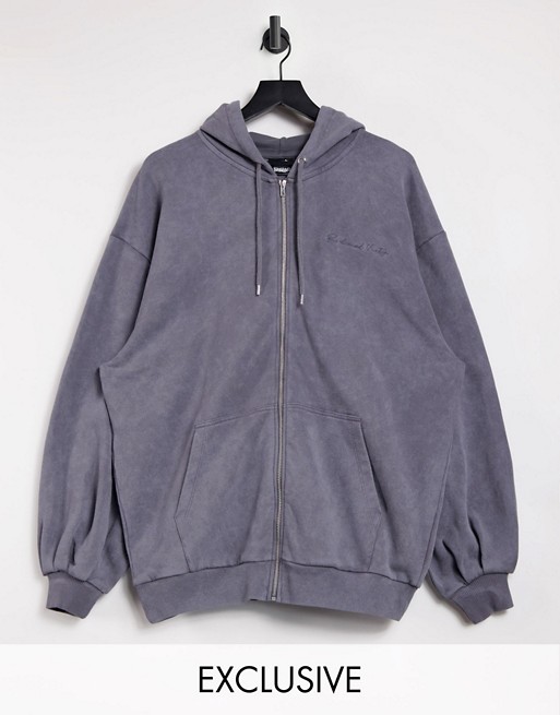 Reclaimed Vintage inspired zip up hoodie in charcoal
