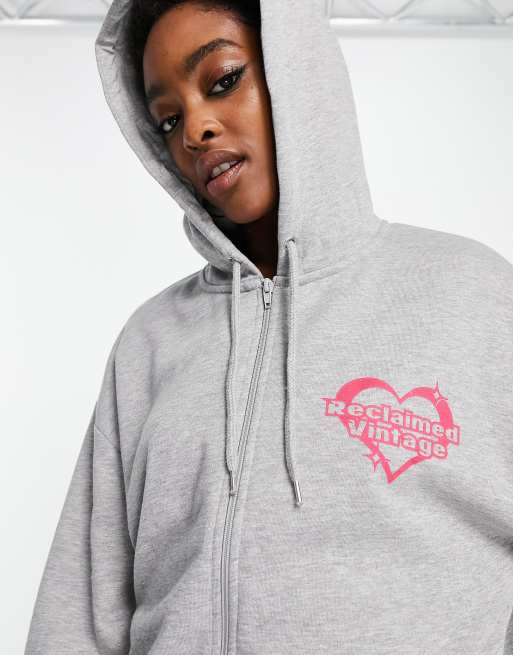 Pink heart zip up hoodie clearance