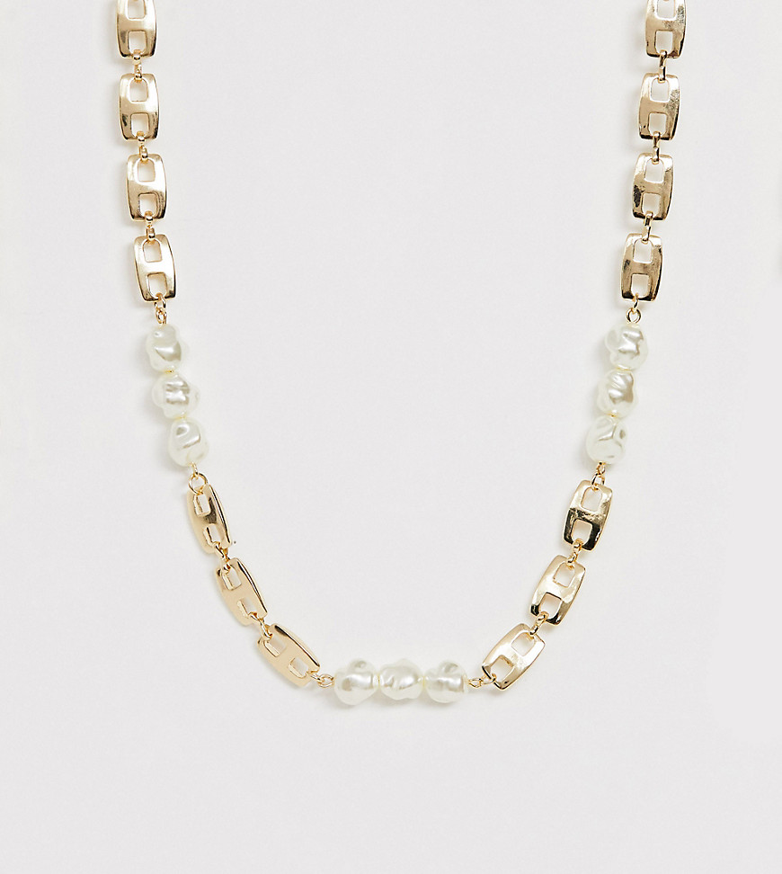 Reclaimed Vintage-inspireret halskæde med detaljer af imiterede perler-Guld