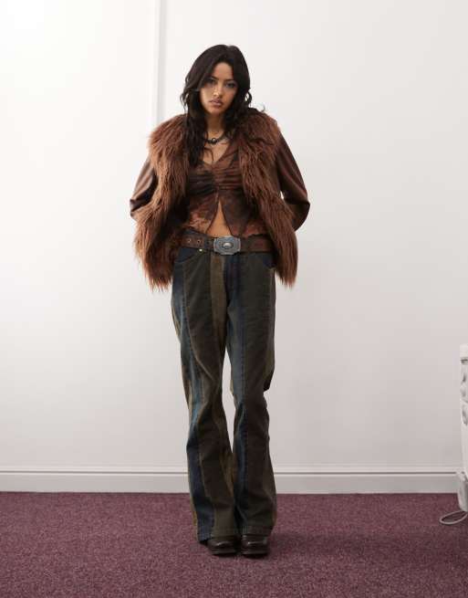 Reclaimed Vintage jacket in washed brown with faux fur trims, 4 of 4