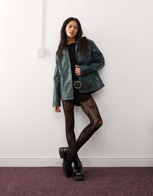 Reclaimed Vintage - Jaren 90-stijl blazerjas met leerlook in groen met wassing