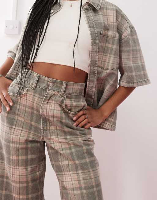 Reclaimed Vintage Jean baggy unisexe d'ensemble à carreaux effet