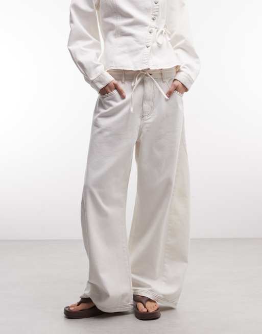 Reclaimed Vintage - Jean d'ensemble baggy ample à détail noué - Blanc, 2 de 5