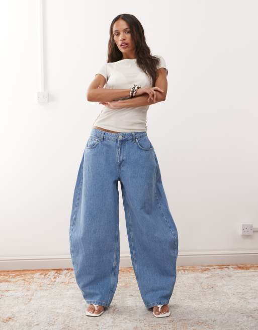 Reclaimed Vintage - Jean large à clous - Bleu moyen délavé