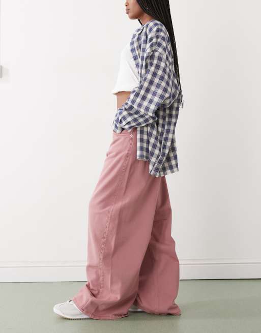 Reclaimed Vintage wide leg barrel jeans in raspberry pink wash