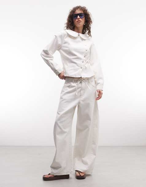 Reclaimed Vintage - Jeans ampi in denim bianco con laccetti in coordinato - view 1