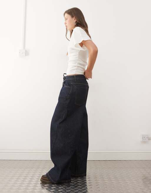 Reclaimed Vintage - Jeans ampi in denim indaco con laccetti in coordinato, 3 di 5