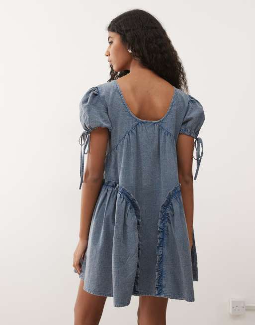 Reclaimed Vintage – Jeans-Hängerkleid in verwaschenem Grau mit Biesen und Nahtdetails, 4 von 4