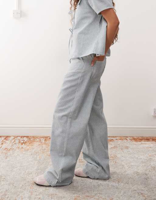 Reclaimed Vintage - Jeans larghi gessati blu chiaro in coordinato , 2 di 5