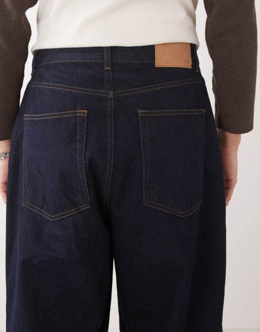 Reclaimed Vintage - Jeans larghi lavaggio risciacquato con cuciture a contrasto, 4 di 5