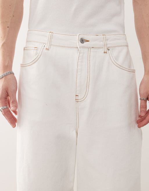 Reclaimed Vintage - Jeans larghi stile western écru con cuciture a contrasto in coordinato, 5 di 5