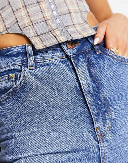 Reclaimed Vintage - Jeans slim a vita alta blu slavato, 4 di 4