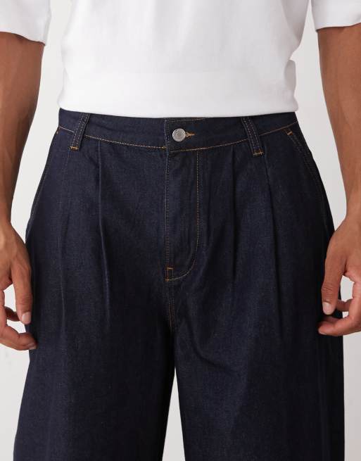 Reclaimed Vintage - Jeans taglio lungo lavaggio indaco con pinces sul davanti, 5 di 5