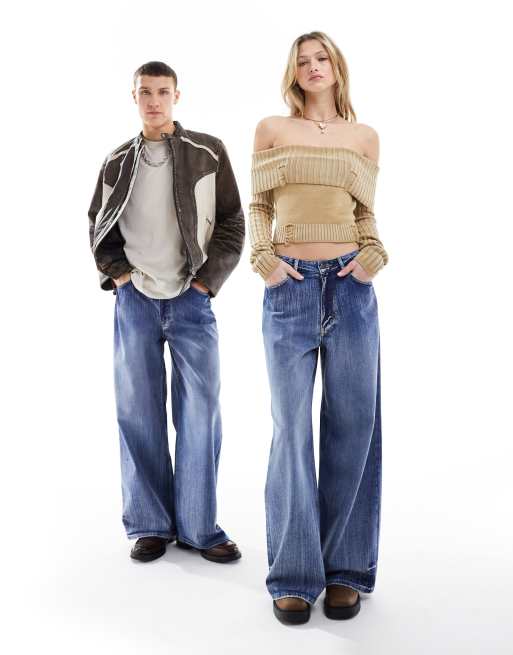 Reclaimed Vintage - Jeans unisex anni '90 ampi lavaggio blu