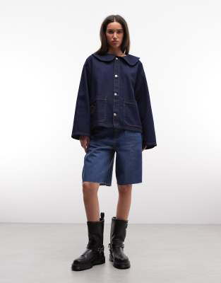 Jeanshemd in Indigoblau mit Bubikragen Blau M