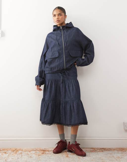 Reclaimed Vintage – Jeansjacke in Indigoblau mit Kapuze und Reißverschluss, 2 von 4