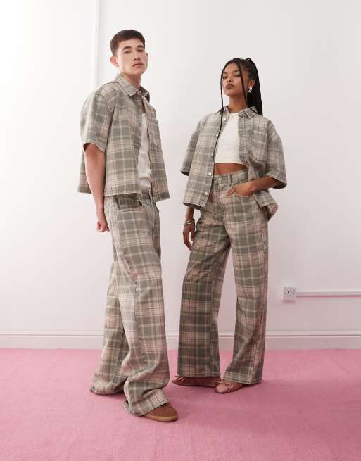 Reclaimed Vintage – Jeansy baggy unisex w spraną kratę, część zestawu