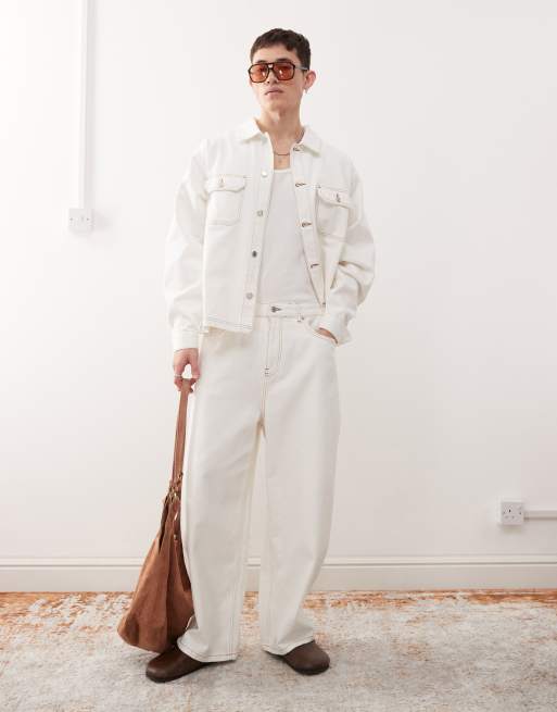 Reclaimed Vintage – Jeansy kowbojskie baggy w kolorze ecru z kontrastowymi szwami, część zestawu
