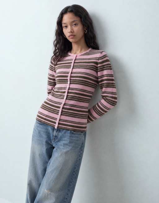 Reclaimed Vintage jersey a rayas con cremallera en rosa y marrón, 7 de 10