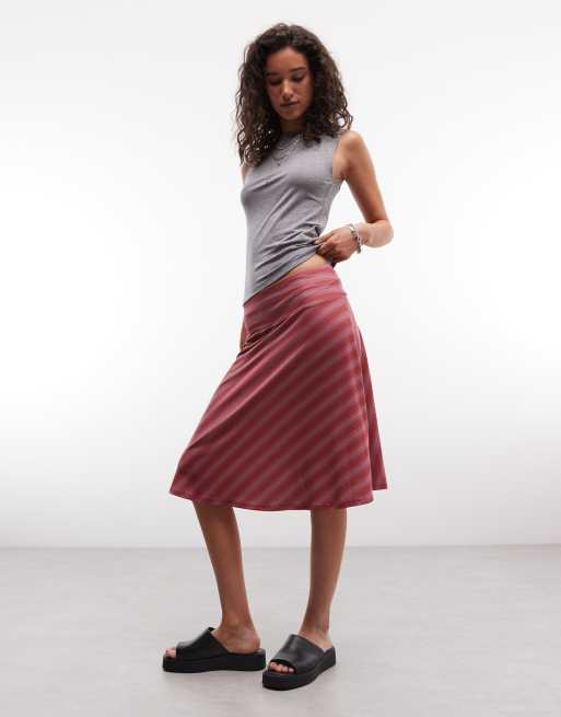 Reclaimed vintage jersey awkard length skirt in stripe
