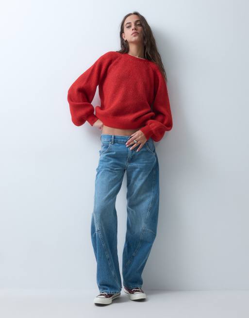 Reclaimed Vintage jersey de punto de mangas abullonadas en rojo, 2 de 5