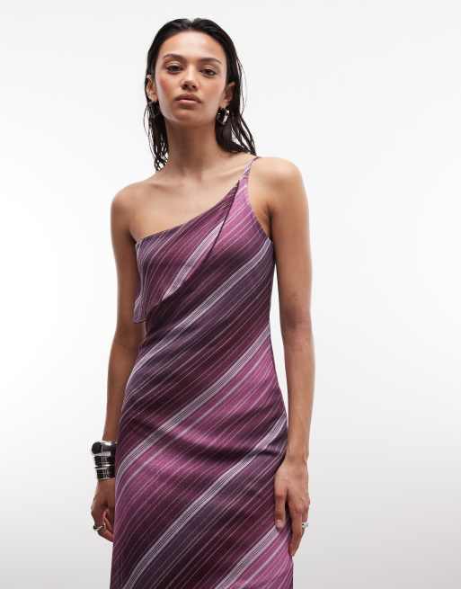 Reclaimed Vintage – Jersey-Kleid mit diagonalem Streifenmuster und One-Shoulder-Träger, 2 von 4